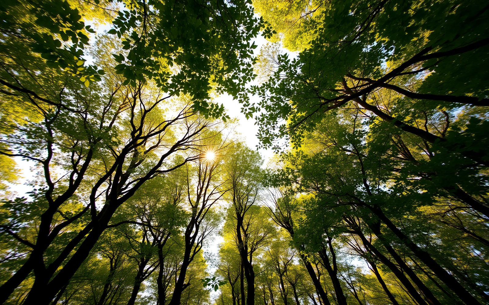 Sunlight through a lush native forest canopy